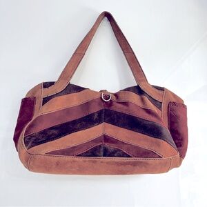 Lucky Brand Vintage Inspired Suede Patchwork Shoulder Satchel Bag